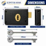 Rim Lock Deadlock 2 x 130mm Extra Long Keys Shed Gate Garage Black - Image 5