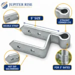 Double Strap Gate Hinge 5in Straight Corner Eye Bottom Band 3in Gate Timber - Image 5