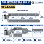 Field Gate Hinge Double Strap Hook Drive/Bolt 12 18 24in Galvanised Black - Image 7