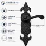 Black Cast Iron Fleur-de-Lys Door Handles Ornate Antique Lever Latch & Lock Sets - Image 8