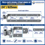 Field Gate Hinge Double Strap Hook Drive/Bolt 12 18 24in Galvanised Black - Image 8