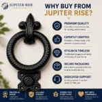 Ring Door Knocker 95x120mm Black Antique Cast Iron Fleur De Lys with Fixings - Image 8