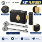 Rim Lock Deadlock 2 x 130mm Extra Long Keys Shed Gate Garage Black - Image 8