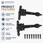 Spear Tee Hinges Pair Black Antique Ornate Gate Door 6" 9" 12" - Image 10