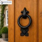 Ring Door Knocker 95x120mm Black Antique Cast Iron Fleur De Lys with Fixings - Image 6
