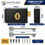 Rim Lock Deadlock 2 x 130mm Extra Long Keys Shed Gate Garage Black - Image 6