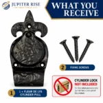 Cylinder Pull Fleur De Lys 30mm Keyhole Cover Front Door Black Antique - Image 5