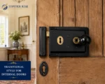 Traditional Rim Lock Cast Iron Door Knob Set Black Internal Vintage - Image 7