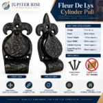 Cylinder Pull Fleur De Lys 30mm Keyhole Cover Front Door Black Antique - Image 6