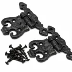 Cast Iron Unequal Door Hinges 110mm Pair Antique Black Vintage
