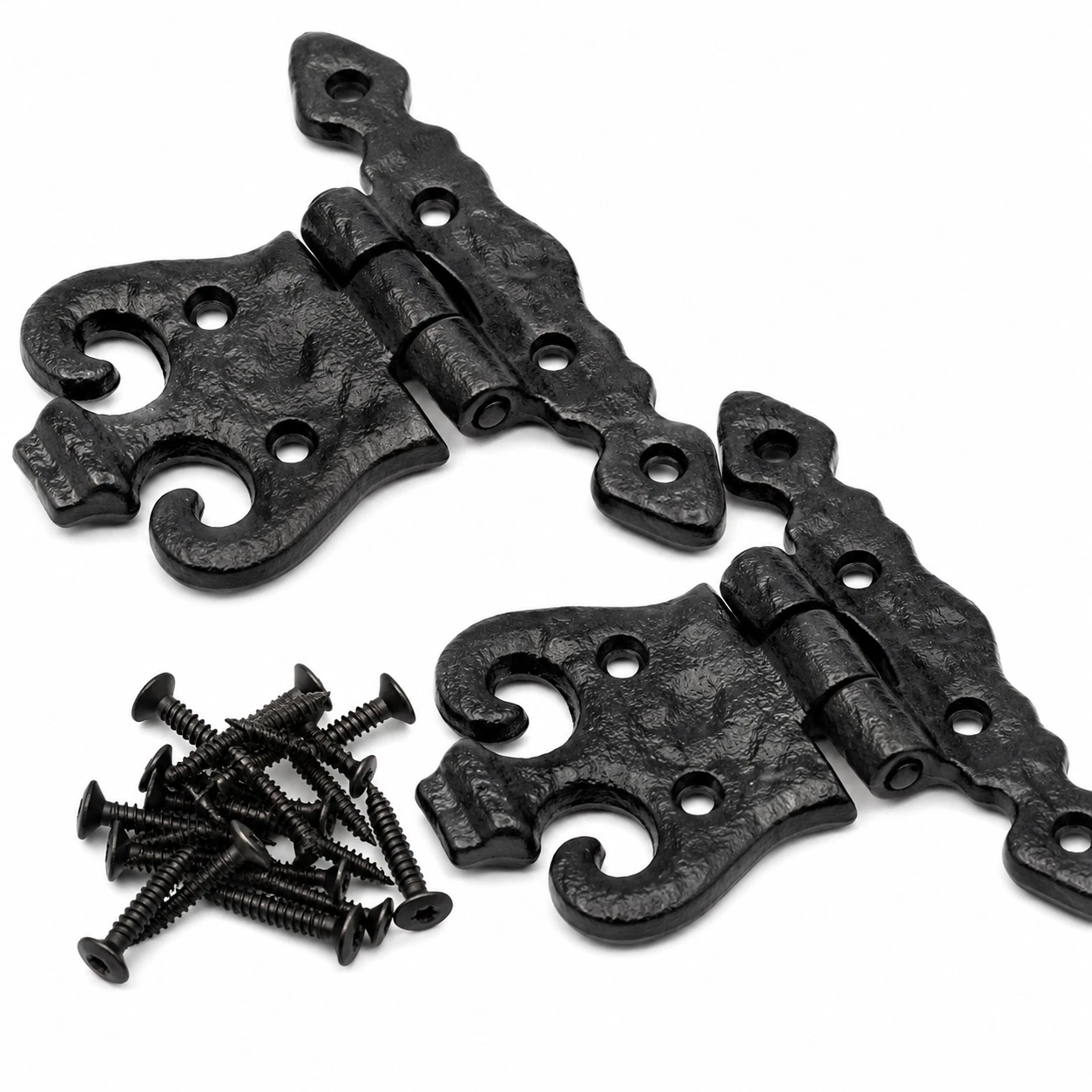 s-l1600 (13) Cast Iron Unequal Door Hinges 110mm Pair Antique Black Vintage - Image 1