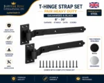 Cranked Hook & Band Hinges Pair Heavy Duty Galvanised Black 8"-36" Garage Stable