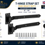 Cranked Hook & Band Hinges Pair Heavy Duty Galvanised Black 8"-36" Garage Stable