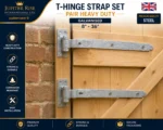 Cranked Hook & Band Hinges Pair Heavy Duty Galvanised Black 8"-36" Garage Stable - Image 3