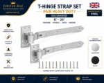 Cranked Hook & Band Hinges Pair Heavy Duty Galvanised Black 8"-36" Garage Stable - Image 4