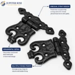 Cast Iron Unequal Door Hinges 110mm Pair Antique Black Vintage - Image 3